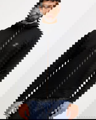 BOSS Green bluză culoarea negru, cu glugă, uni, 50545581