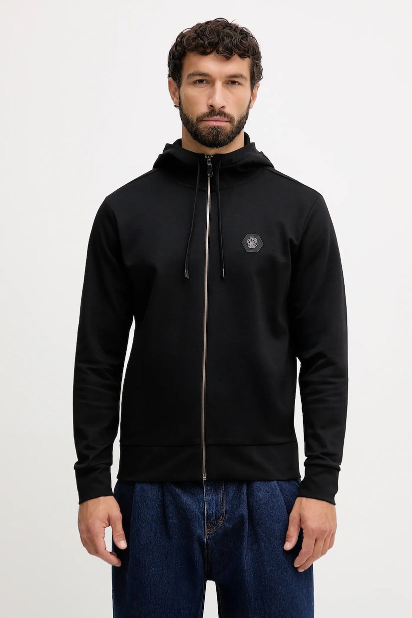 BOSS Green bluză culoarea negru, cu glugă, uni, 50545581