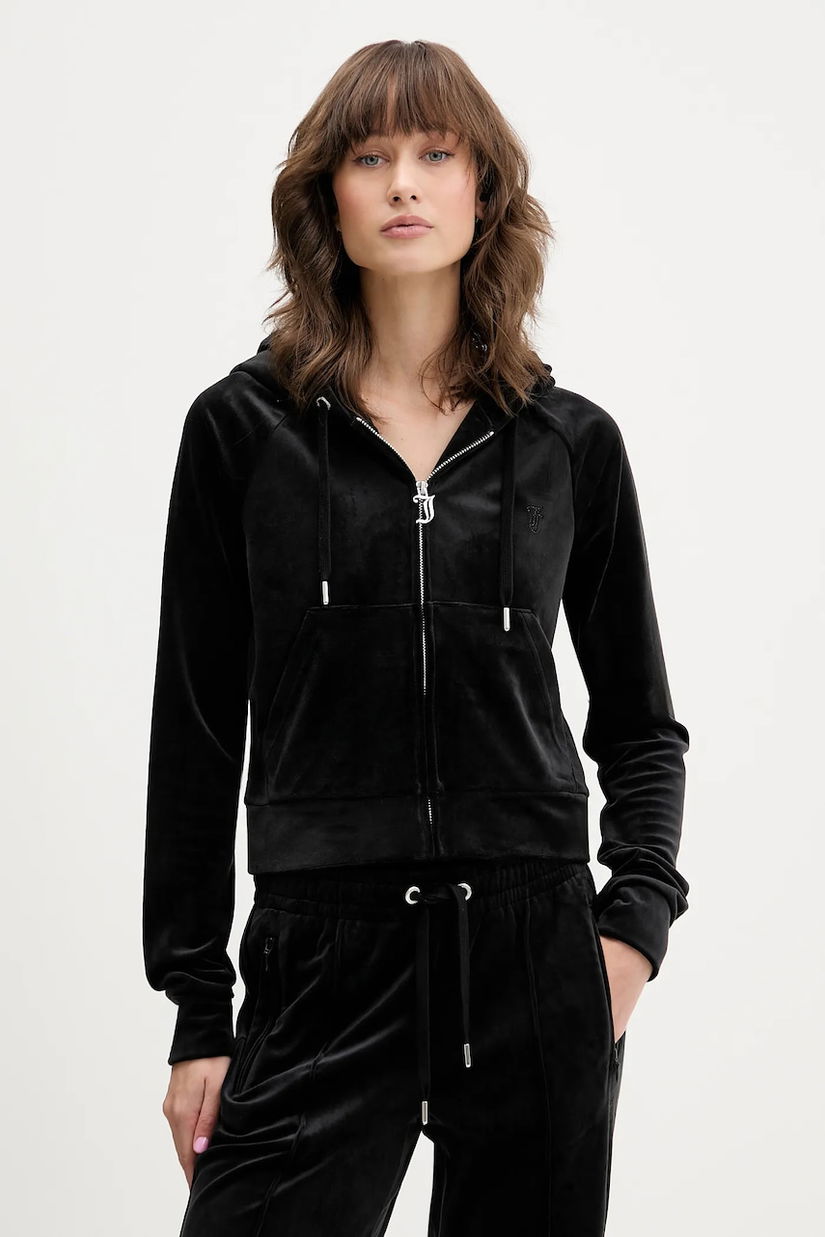 Juicy Couture bluză din velur culoarea negru, cu glugă, uni, JCWAS225306