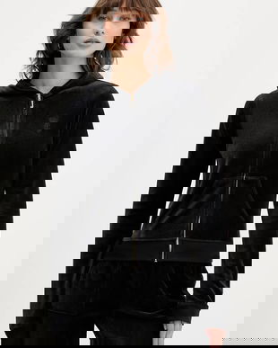 Juicy Couture bluză HERITAGE ROBYN HOODIE culoarea roz, cu glugă, cu imprimeu, JCSEBJ007G