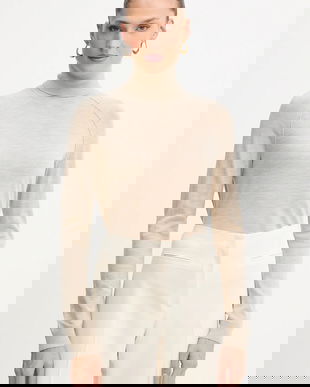 BOSS pulover de lână culoarea bej, light, cu guler, 50548298