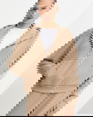 BOSS Orange bluză culoarea bej, cu glugă, uni, 50547813