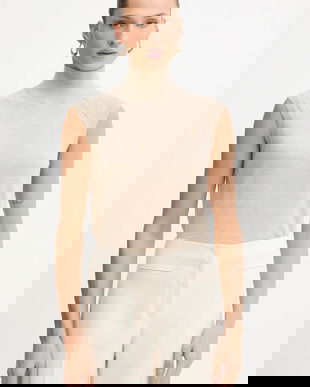 BOSS vestă de lână culoarea bej, light, cu turtleneck, 50544998