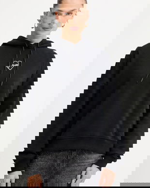 BOSS Orange hanorac de bumbac culoarea negru, cu glugă, cu imprimeu, 50551429