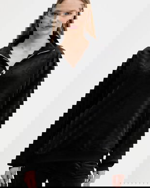 Juicy Couture bluză din velur culoarea negru, uni, JCBAS224810