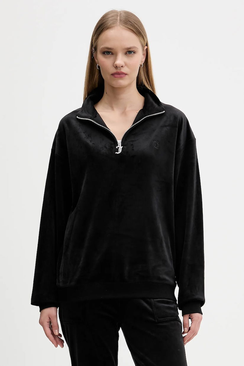 Juicy Couture bluză din velur culoarea negru, uni, JCBAS224810
