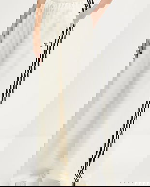 adidas Originals pantaloni de trening Satin Tp Wl culoarea bej, cu imprimeu, KD2542