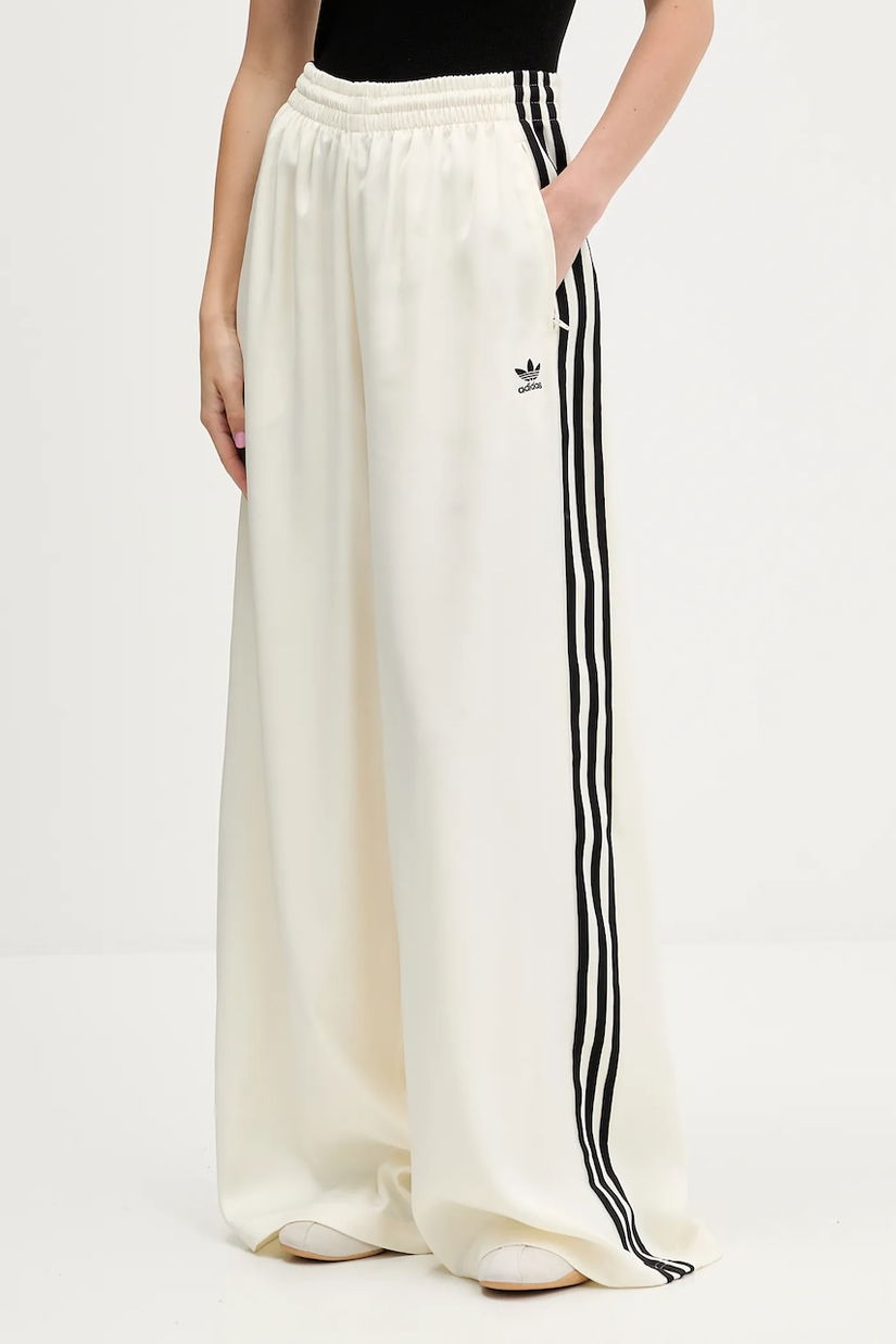 adidas Originals pantaloni de trening Satin Tp Wl culoarea bej, cu imprimeu, KD2542