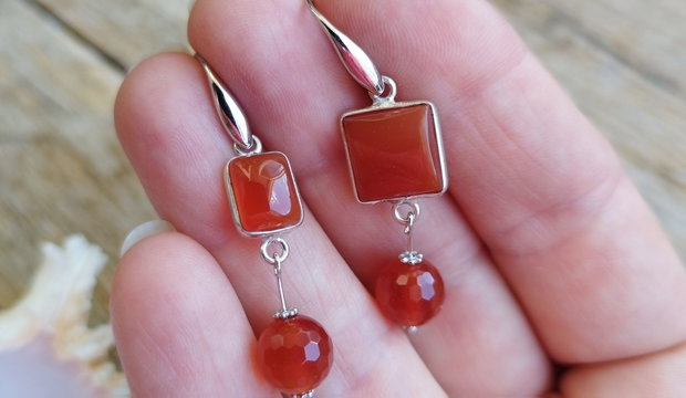 Cercei lungi - carneol, agate, argint rodiat