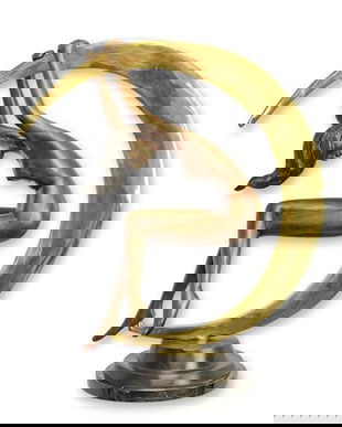 Femeie nud si semiluna-statueta din bronz cu un soclu din marmura