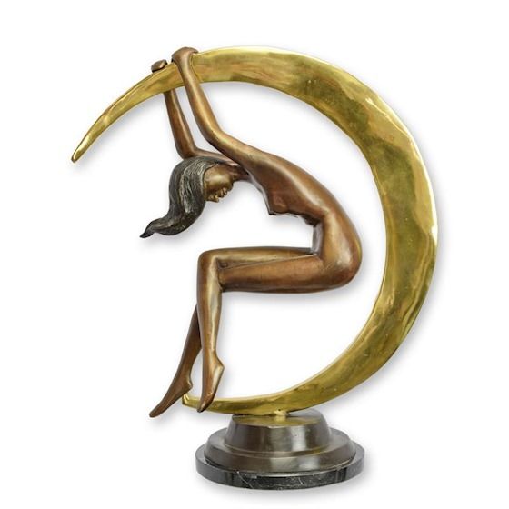 Femeie nud si semiluna-statueta din bronz cu un soclu din marmura