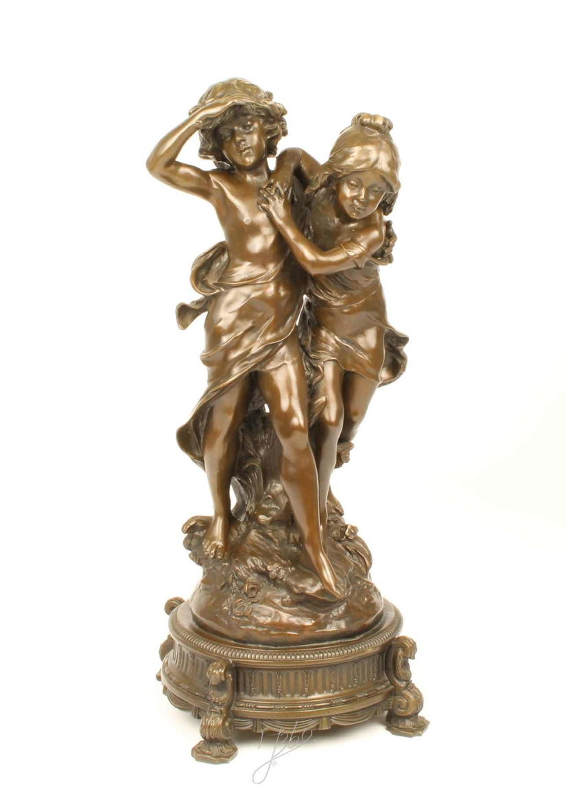 Fetita si baietel-statueta din bronz masiv