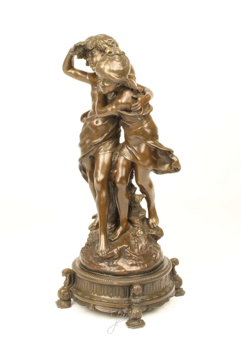 Fetita si baietel-statueta din bronz masiv