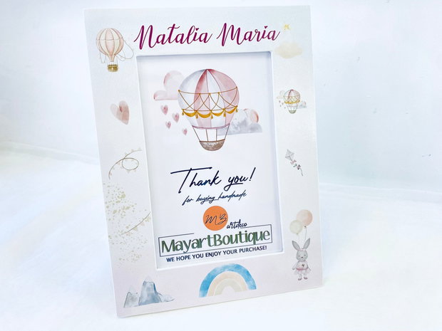 Set aniversar personalizat 1 anisor - Little bunny with hot air balloon - Tavita turta si accesorii