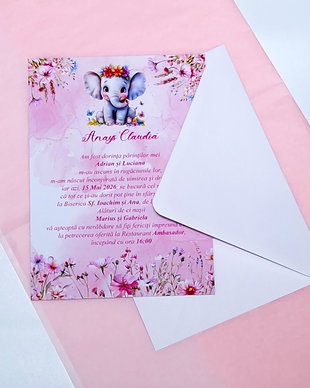 Invitatii Botez Elefantel Roz