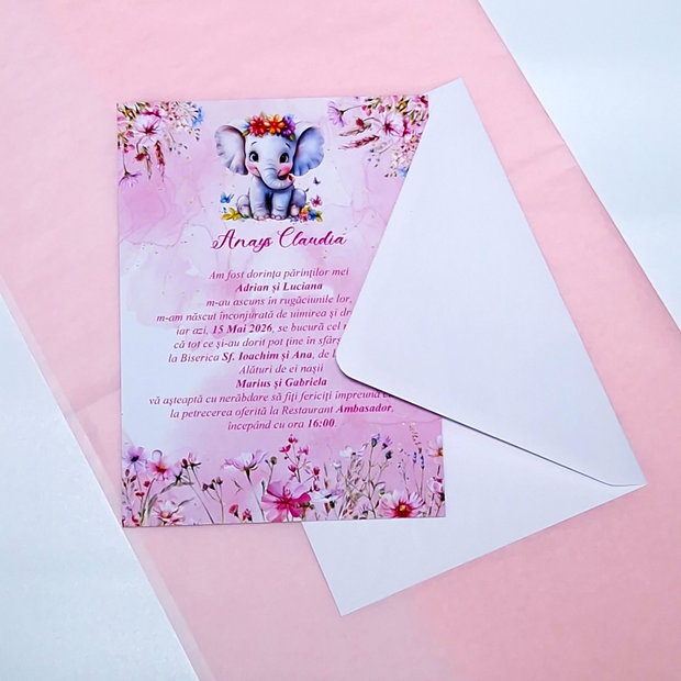 Invitatii Botez Elefantel Roz