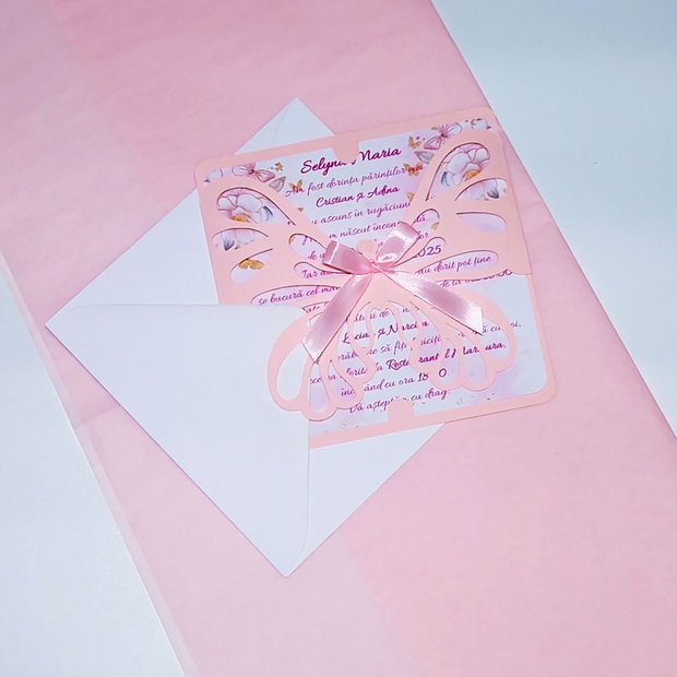 Invitatie Botez Fetite Fluturas Decupat