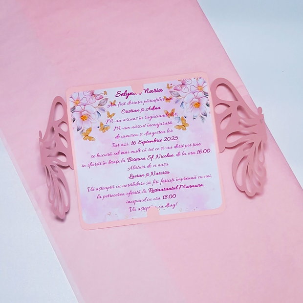 Invitatie Botez Fetite Fluturas Decupat