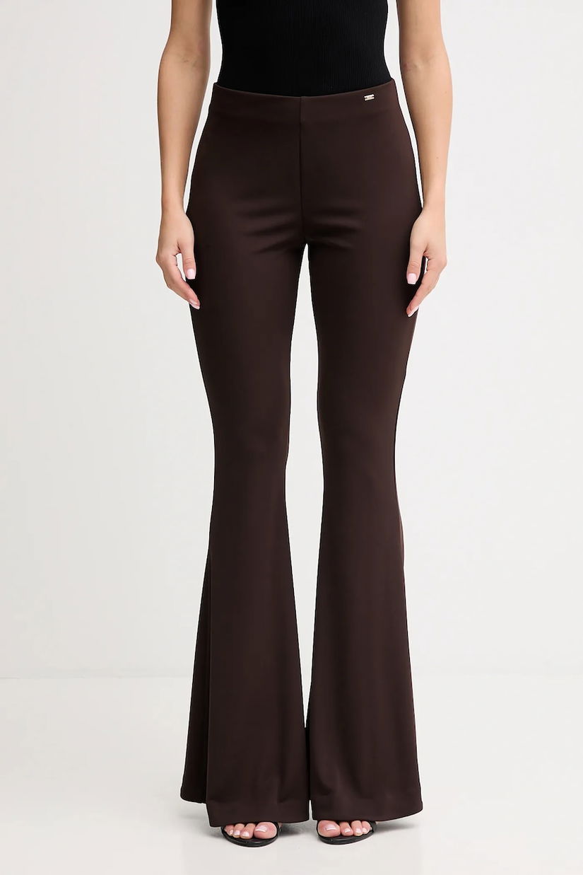 Gaudi pantaloni culoarea maro, evazați, high waist, 521FD24005