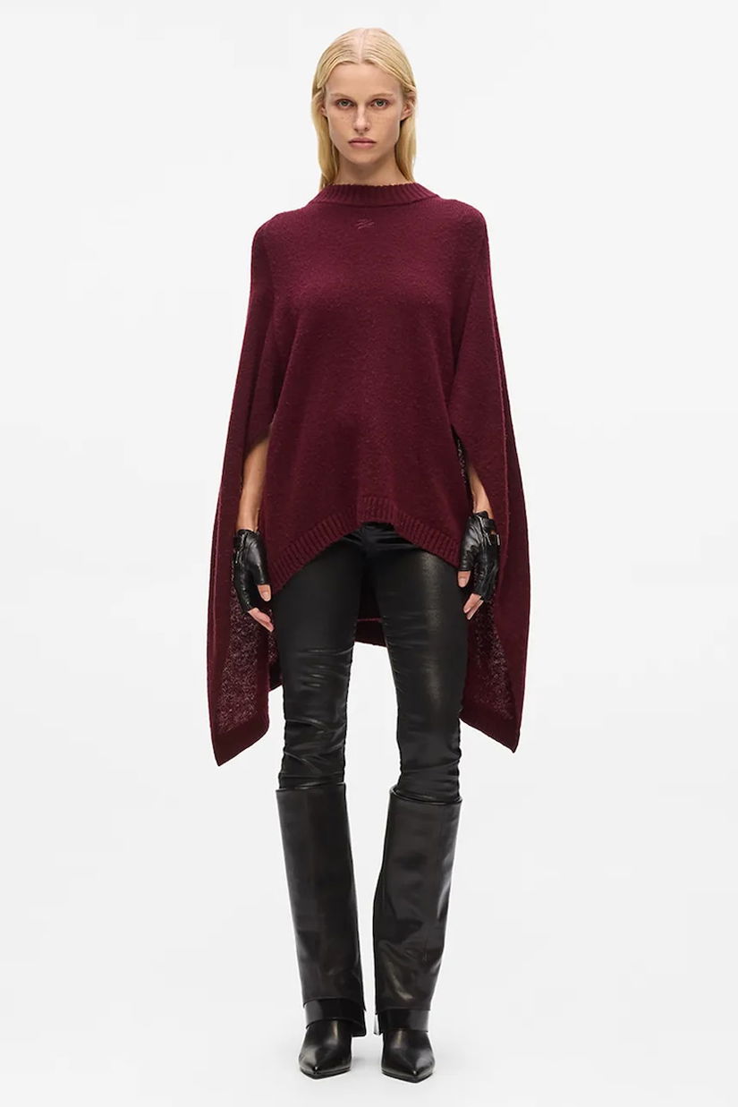 Karl Lagerfeld poncho de lână culoarea bordo, light, A4W18047