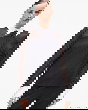 Karl Lagerfeld bluză culoarea negru, uni, A4W11008