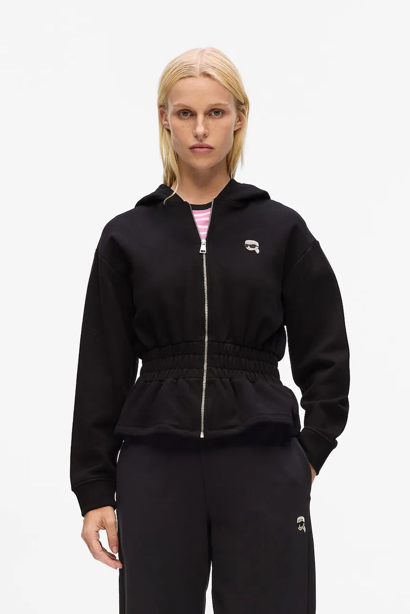 Karl Lagerfeld hanorac de bumbac culoarea negru, cu glugă, cu imprimeu, A4W20048