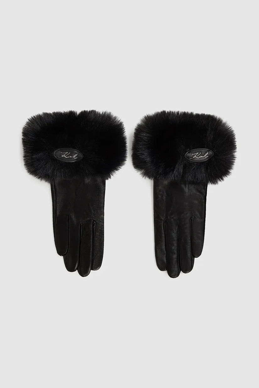 Karl Lagerfeld mănuși de piele culoarea negru, A4W33016