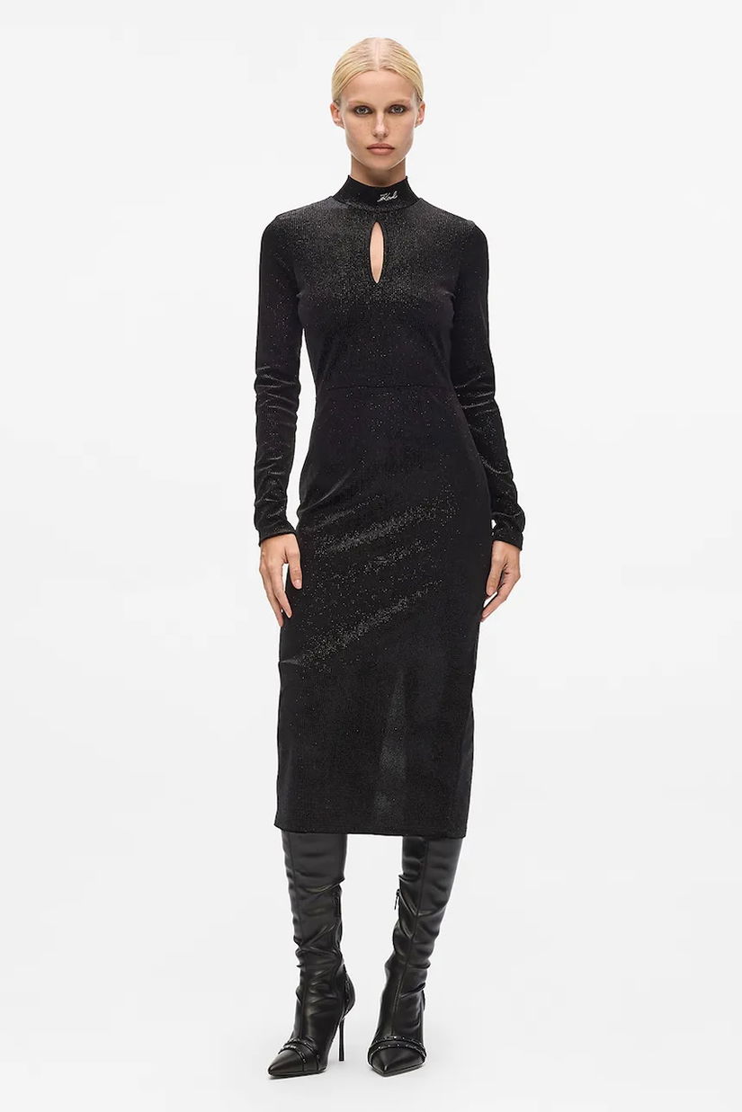 Karl Lagerfeld rochie culoarea negru, midi, mulată, A4W13016