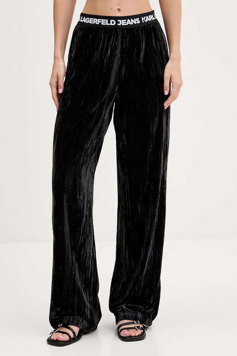 Karl Lagerfeld Jeans pantaloni de catifea culoarea negru, drept, high waist, A4W10135