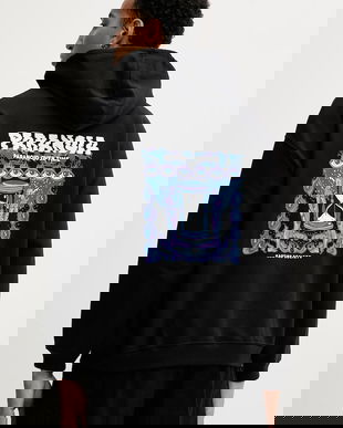 Kaotiko hanorac de bumbac culoarea negru, cu glugă, cu imprimeu, AR017-01-M002