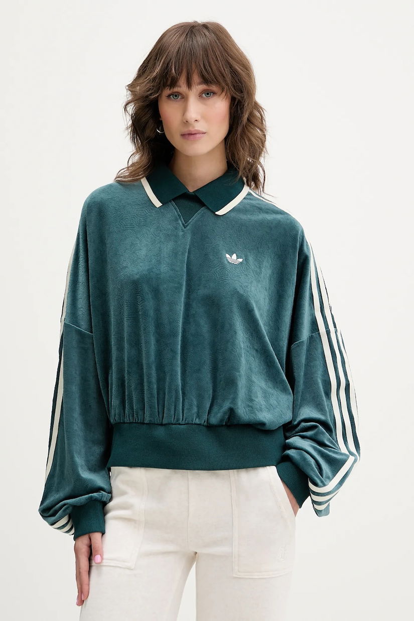 adidas Originals bluză din velur Liberty culoarea verde, cu imprimeu, JW5274