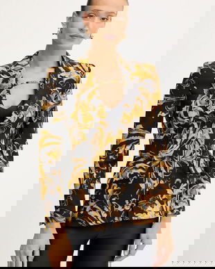 Versace Jeans Couture sacou culoarea negru, un singur rând de nasturi, cu imprimeu, 79HAQ703 NS565