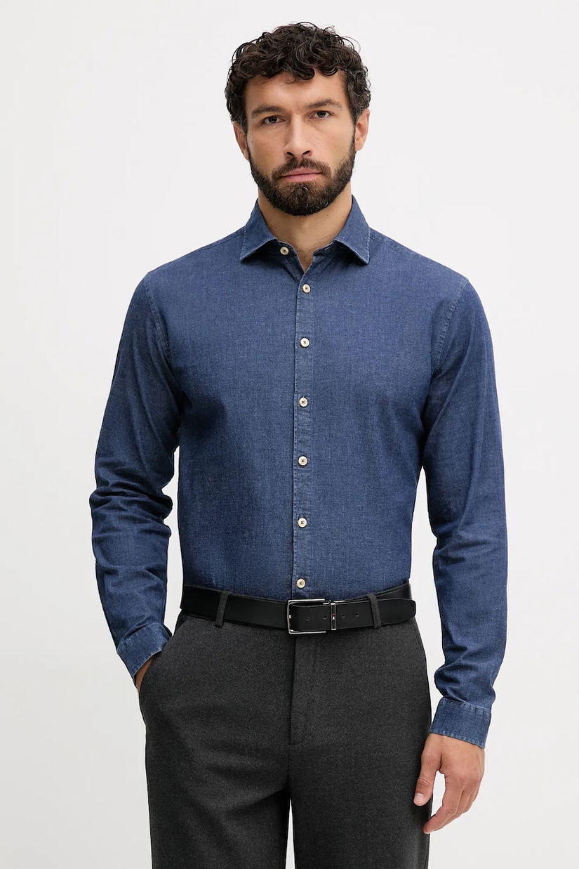 Lindbergh cămașă jeans culoarea bleumarin, cu guler clasic, relaxed, 30-203652