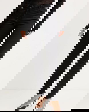 Morgan pantaloni culoarea negru, mulata, high waist