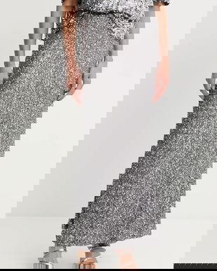 Aniye By fustă culoarea argintiu, maxi, evazați, 181370