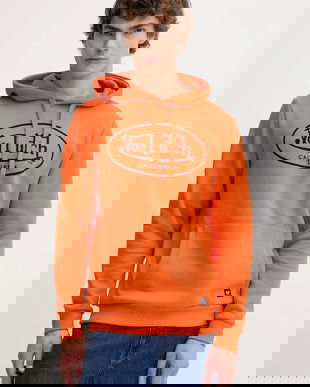 Von Dutch bluză culoarea portocaliu, cu glugă, cu imprimeu, VD.1.SWC.Brând