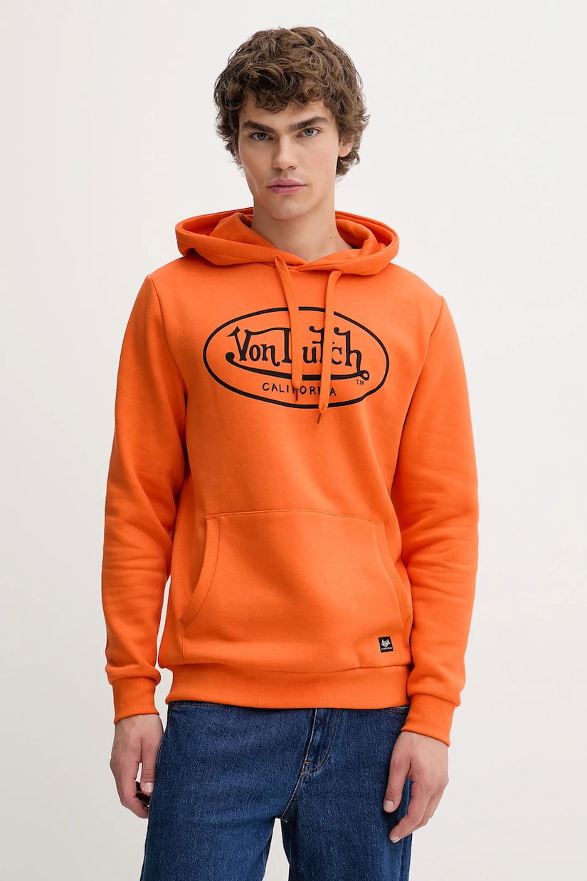 Von Dutch bluză culoarea portocaliu, cu glugă, cu imprimeu, VD.1.SWC.Brând