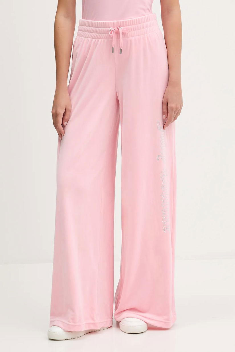 Juicy Couture pantaloni de trening din velur culoarea roz, cu imprimeu, JCWBJ225309