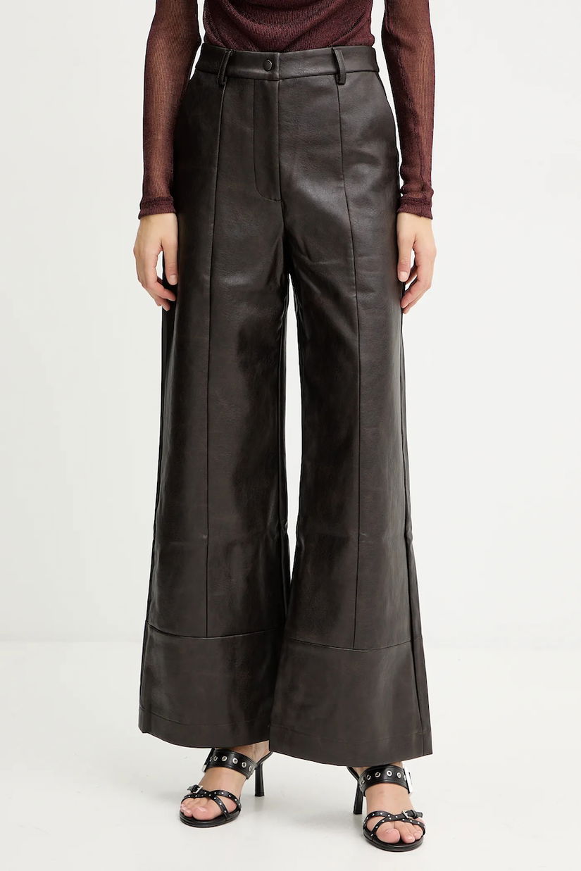Bardot pantaloni culoarea maro, lat, high waist, 58936PB3