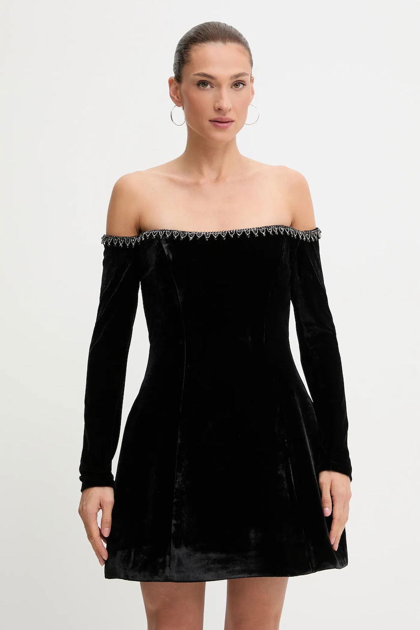 Bardot rochie de catifea culoarea negru, 59528DB2