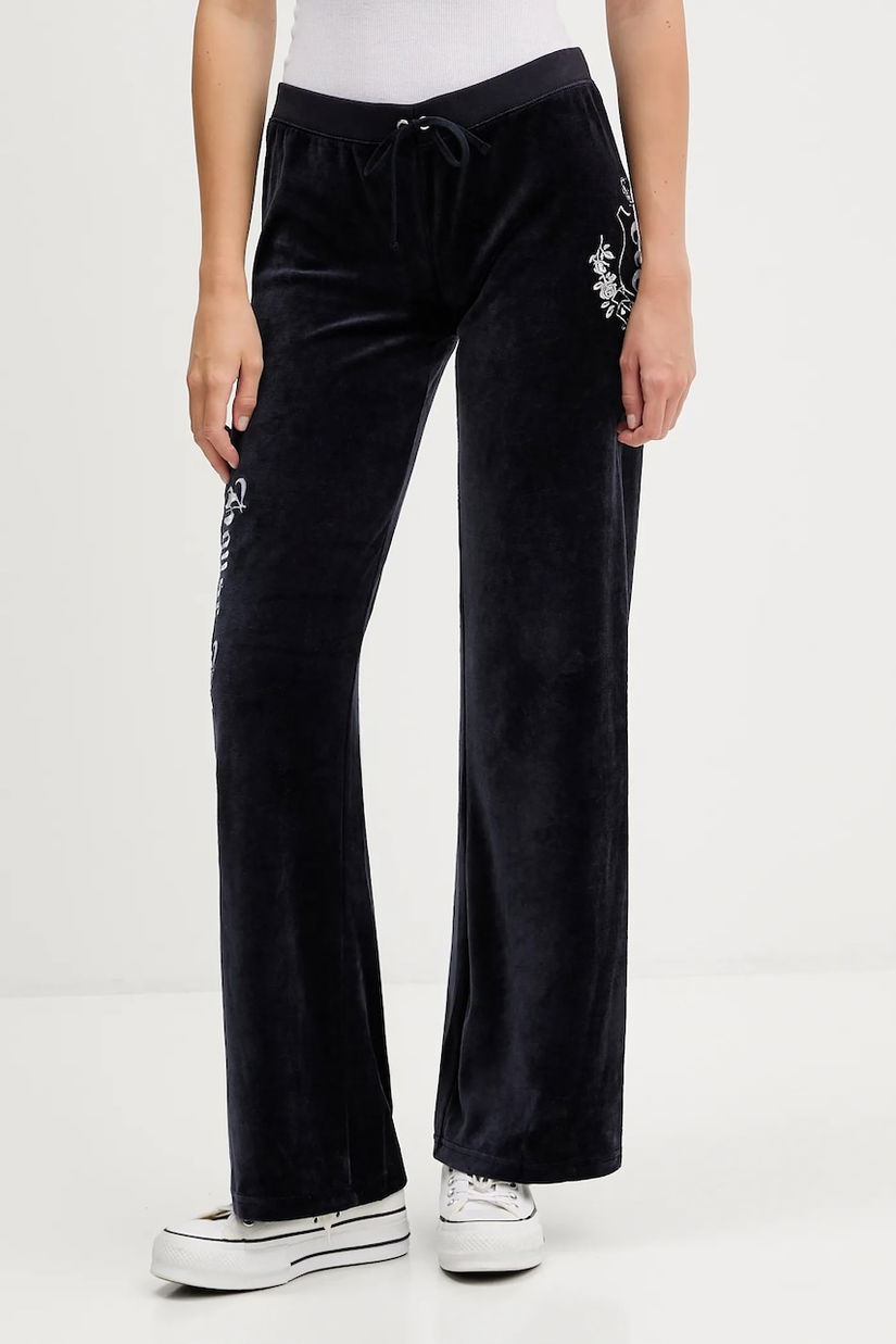 Juicy Couture pantaloni de trening din velur culoarea bleumarin, cu imprimeu, JCGBJ225010