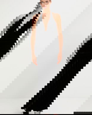 Bardot rochie de catifea culoarea negru, maxi, evazați, 60117DB