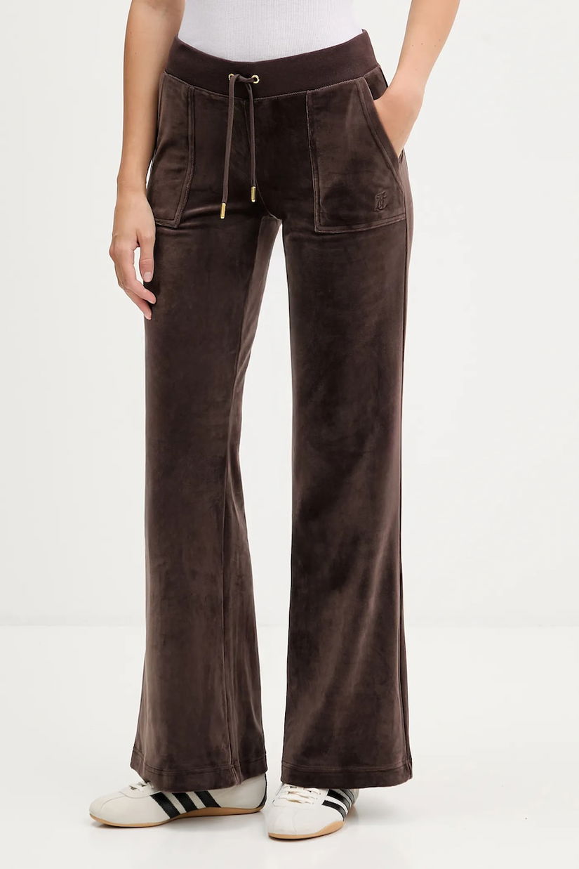 Juicy Couture pantaloni de trening din velur culoarea maro, uni, JCSEBJ001G.193