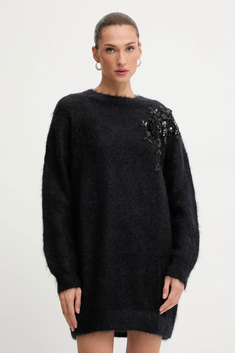 Blugirl Blumarine rochie din amestec de lână culoarea negru, mini, oversize, RF5151.MS037