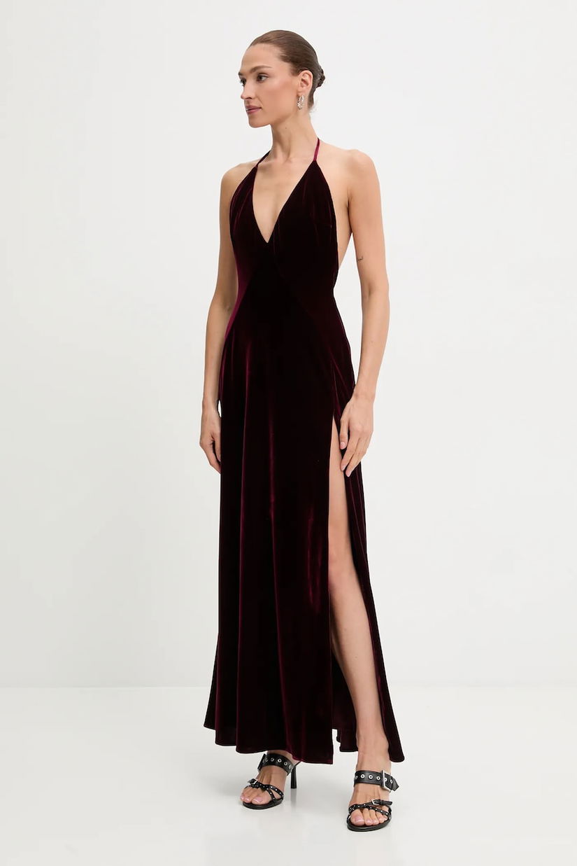 Bardot rochie de catifea culoarea bordo, maxi, evazați, 59315DB2