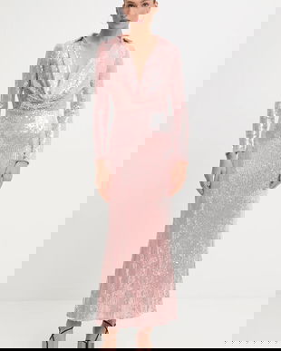 Bardot rochie culoarea roz, maxi, evazați, 59613DB2