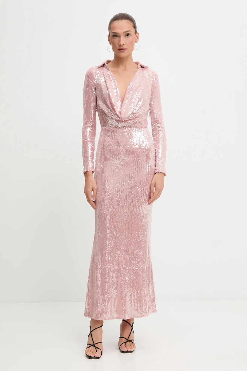 Bardot rochie culoarea roz, maxi, evazați, 59613DB2