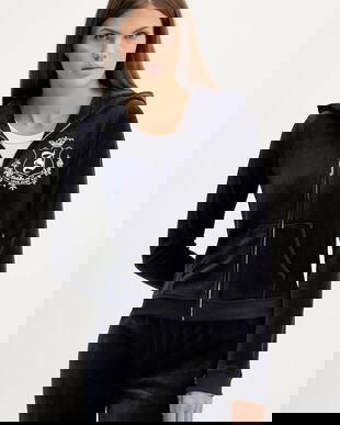 Juicy Couture bluză culoarea bleumarin, cu glugă, cu imprimeu, JCGAS225009