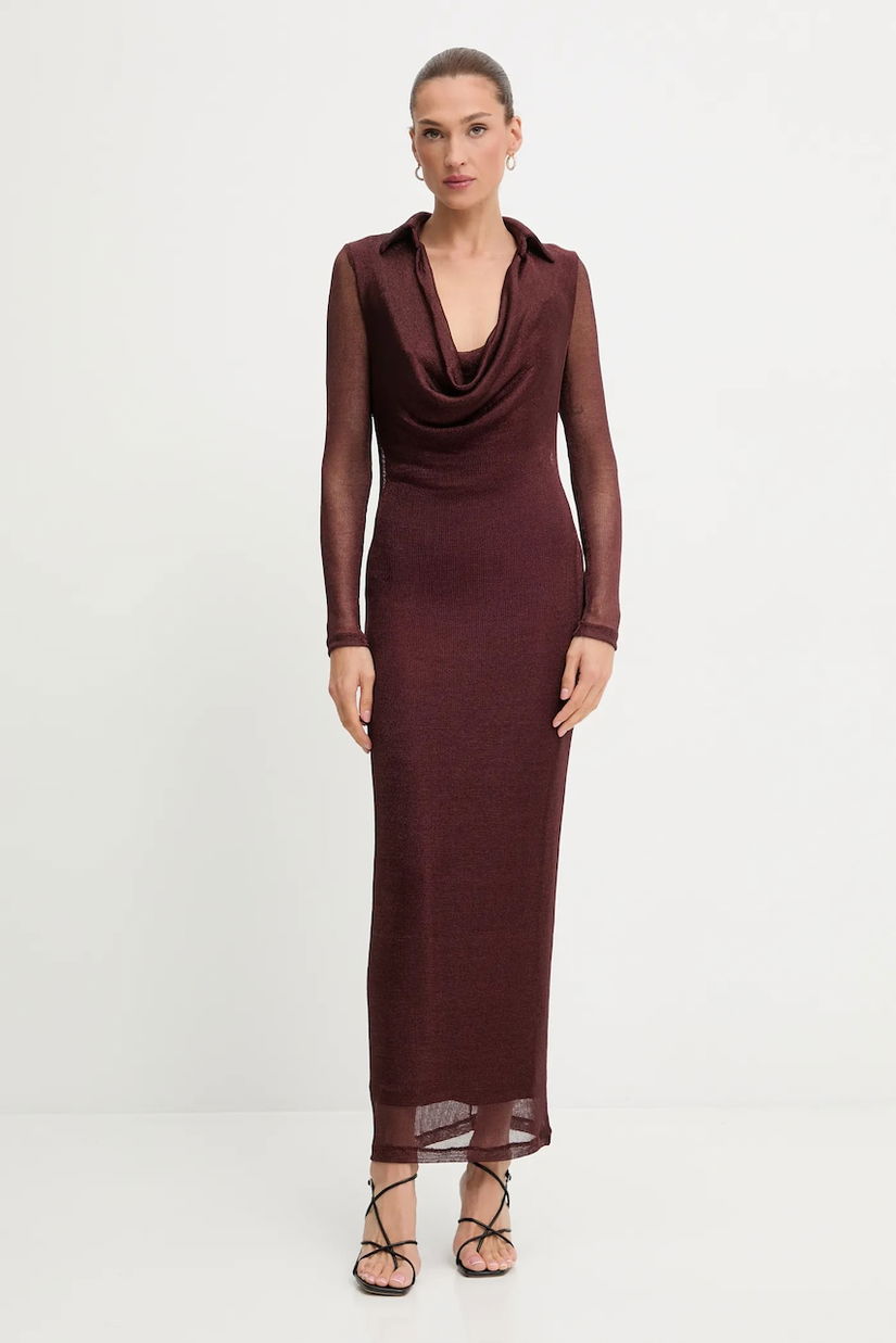 Bardot rochie culoarea bordo, maxi, mulată, 59613DB1