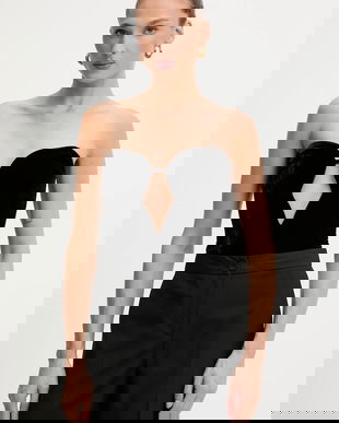 Bardot body din catifea culoarea negru, uni, 58787TB